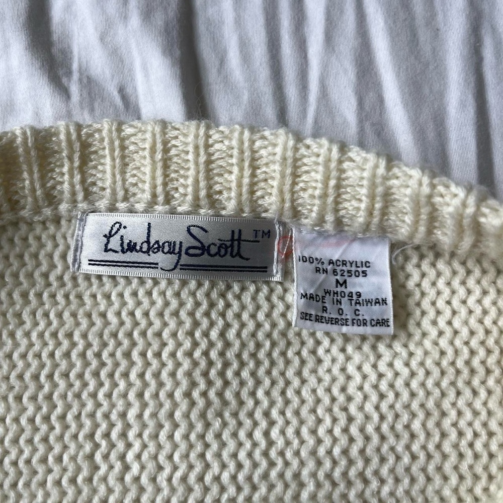 Cream Floral Embroidery Cardigan with Pockets Vintage 90s Granny Cottage - Picture 7 of 8